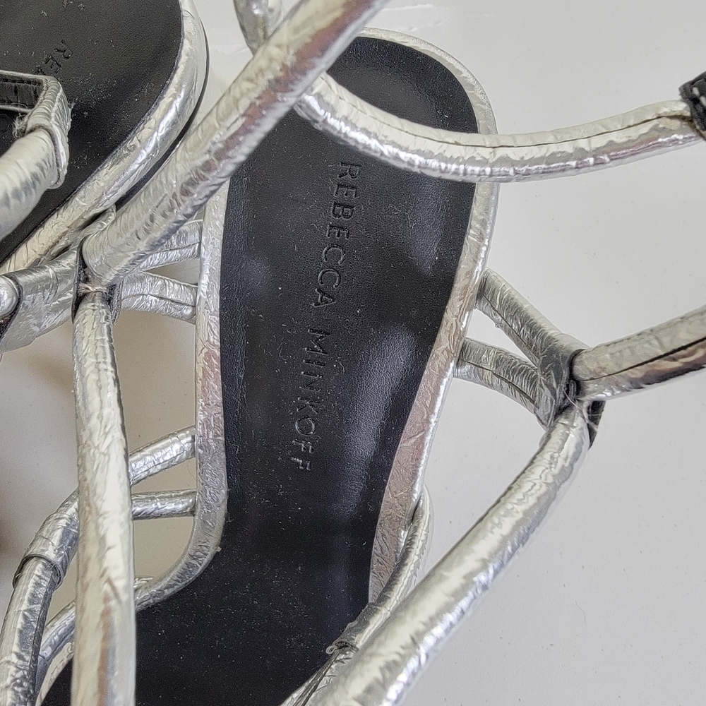 Rebecca Minkoff Appoline silver metallic strappy heels 8.5 round heel - Picture 4 of 8
